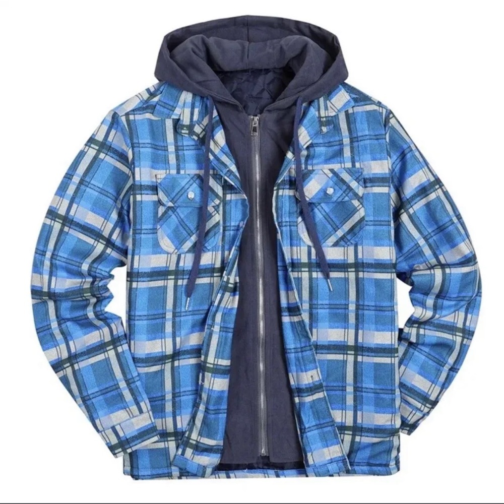 Men Long Sleeve  Hooded & Padded Warm Winter Jacket / Blue/X-Large